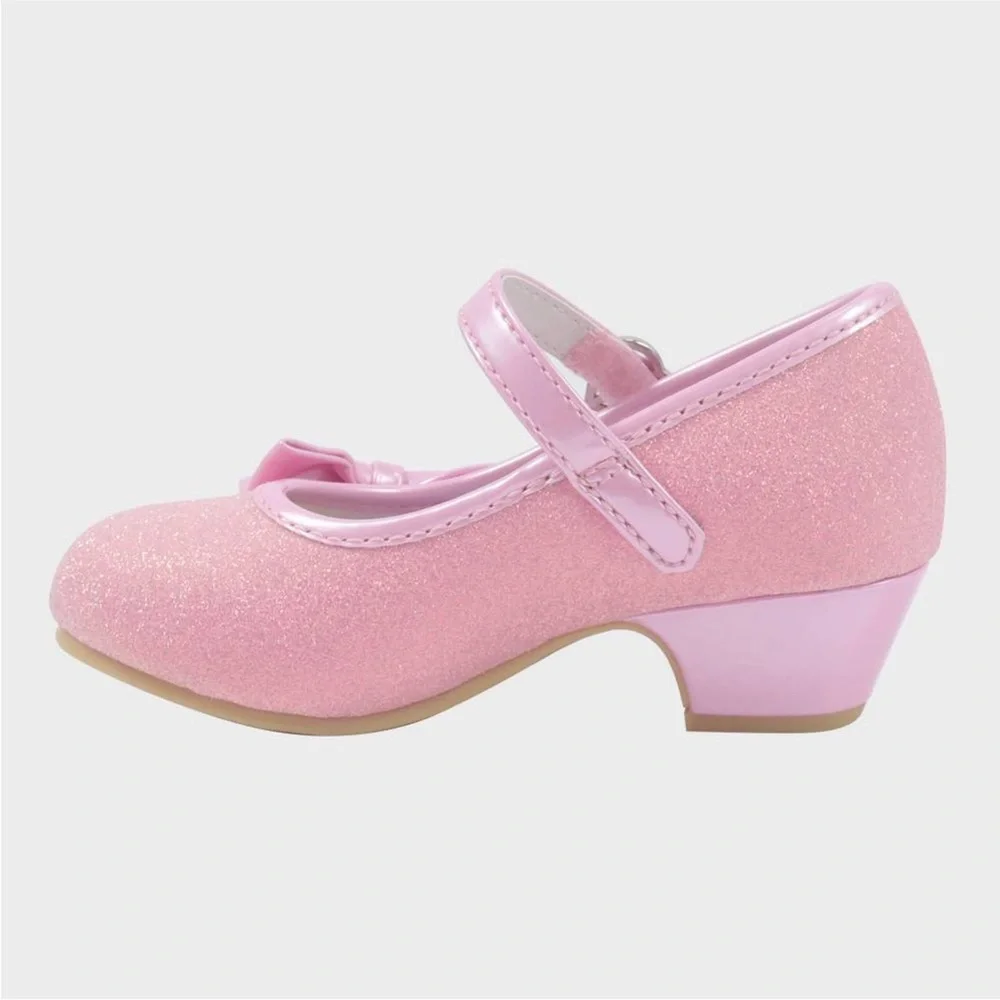 Disney Girls Pink Glitter Mary Jane Heel with Bow Accent
